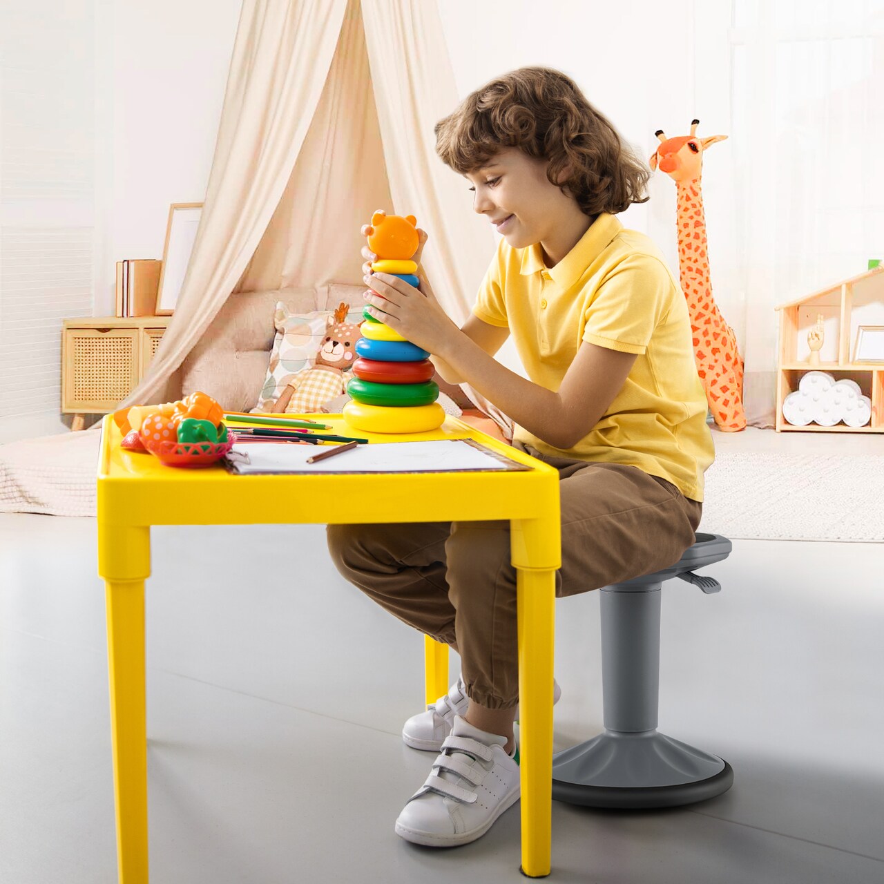 Adjustable Active Learning Stool Sitting Home Office Wobble Chair with Cushion Seat